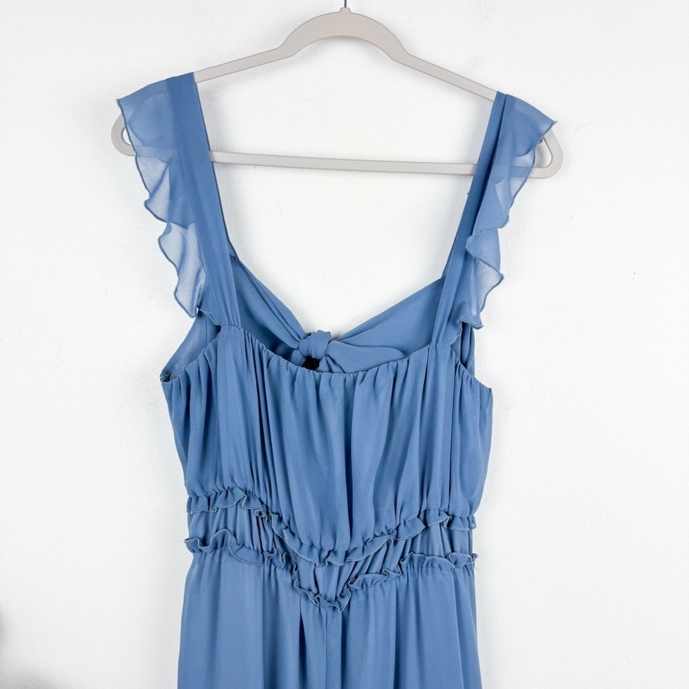 Lulu’s Stun with Elegance Slate Blue Ruffled Tie-Back Wide-Leg Jumpsuit Sz L - Picture 5 of 11